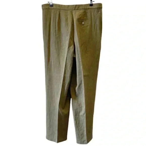 Vintage Linen Trousers High Rise Relaxed Fit Pleated Pants Olive Green Size 14 - Picture 2 of 15